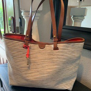 Black & White Striped Fossil Tote